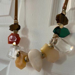 ZARA STONE STATEMENT NECKLACE| CHUNKY JEWELRY| EMERALD AND AMBER GOLD| COSTUME